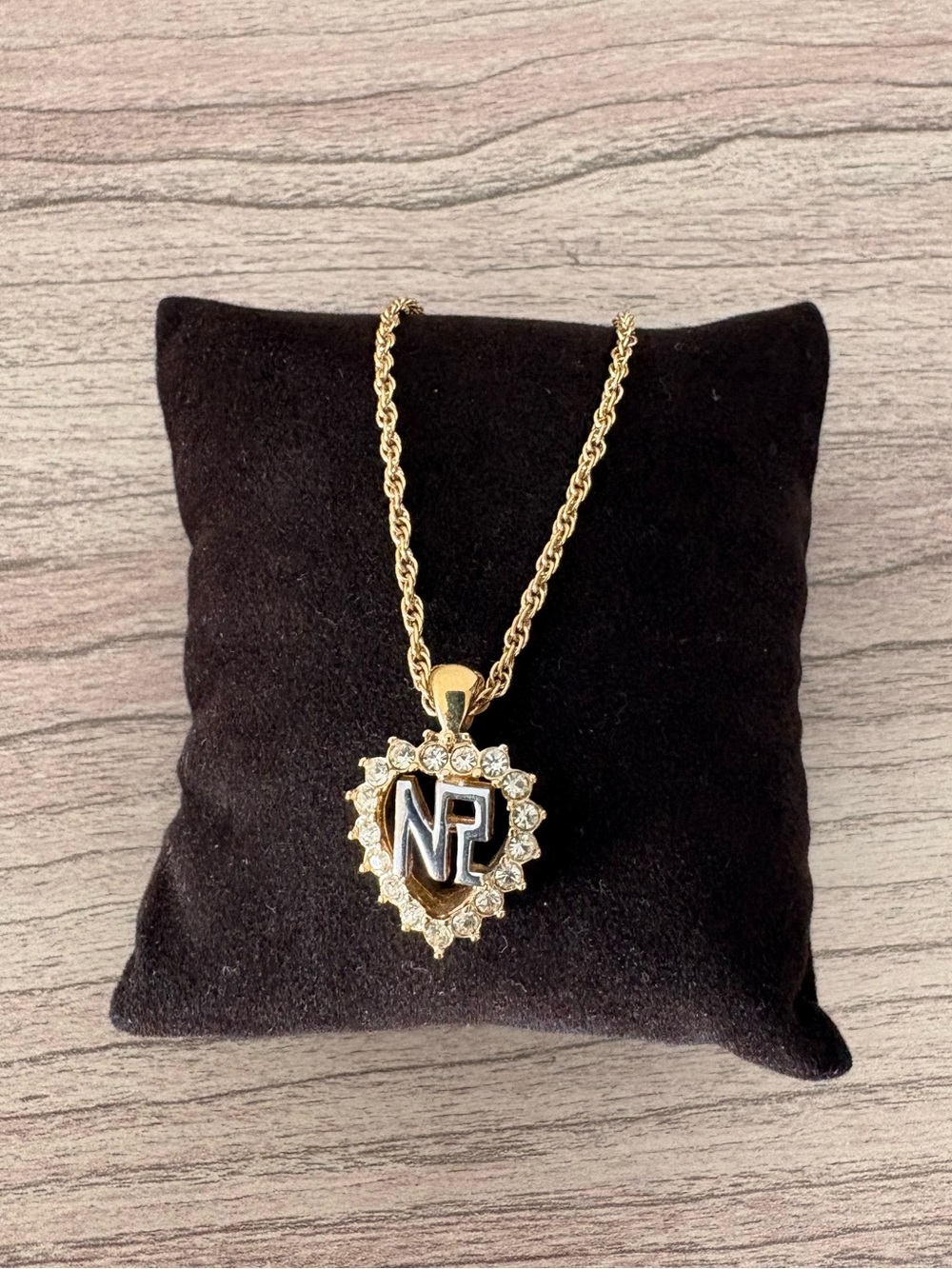 Vintage Nina Ricci Gold Heart Pendant Necklace with Crystal Halo